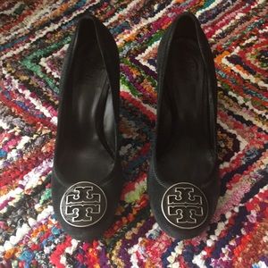 Tory Burch Black Suede Wedges. Size 7.5
